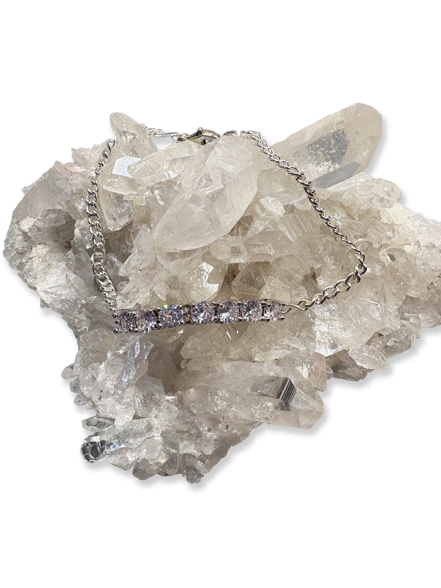 Clear CZ 8" Silver Bracelet