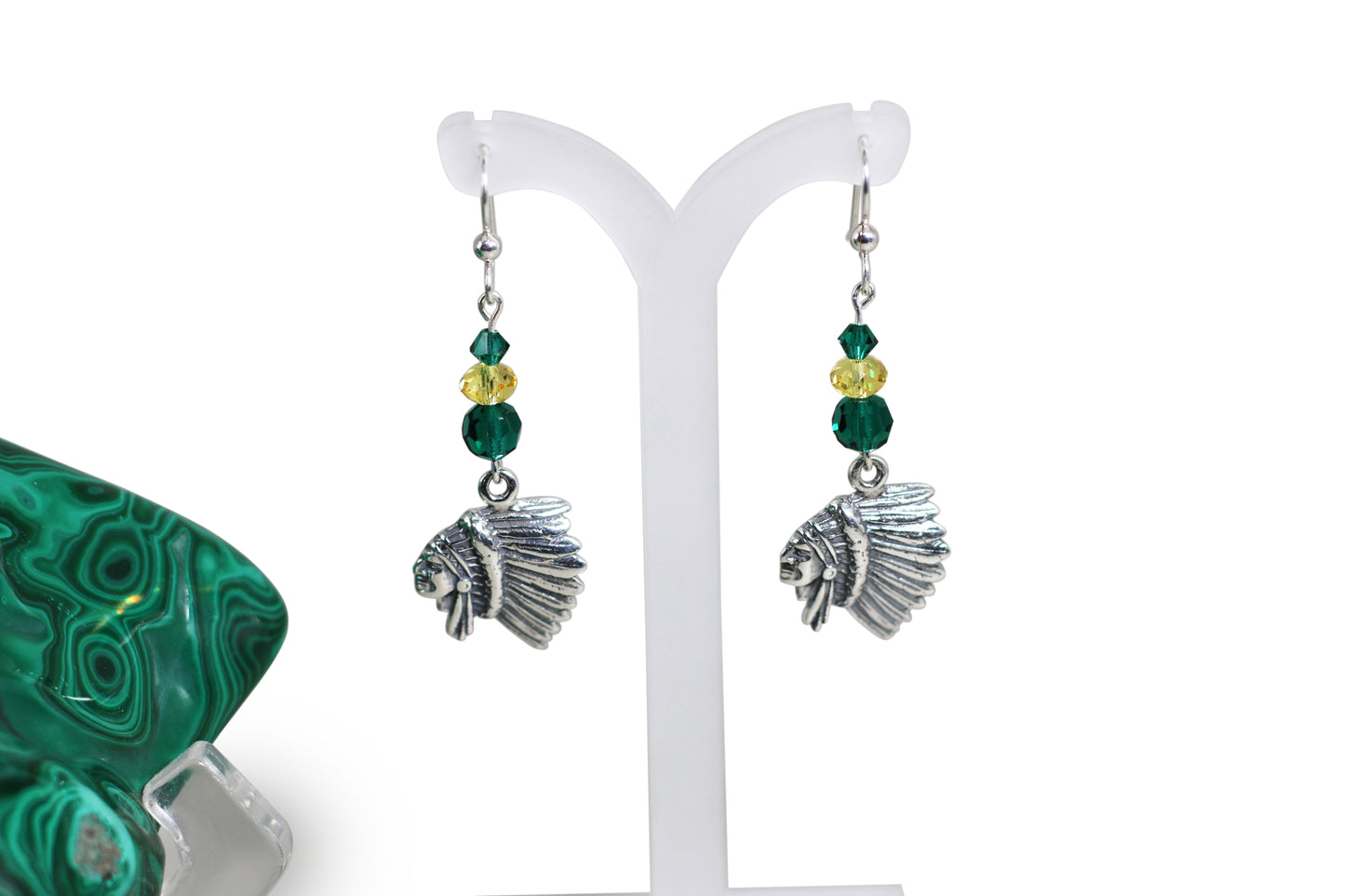 Santa Fe Indians Antique Sterling Silver Charm Sterling Silver Fiishhook Earrings with Light Topaz Yellow Crystal Passions Austrian and Emerald Green Preciosa Czech Crystals
