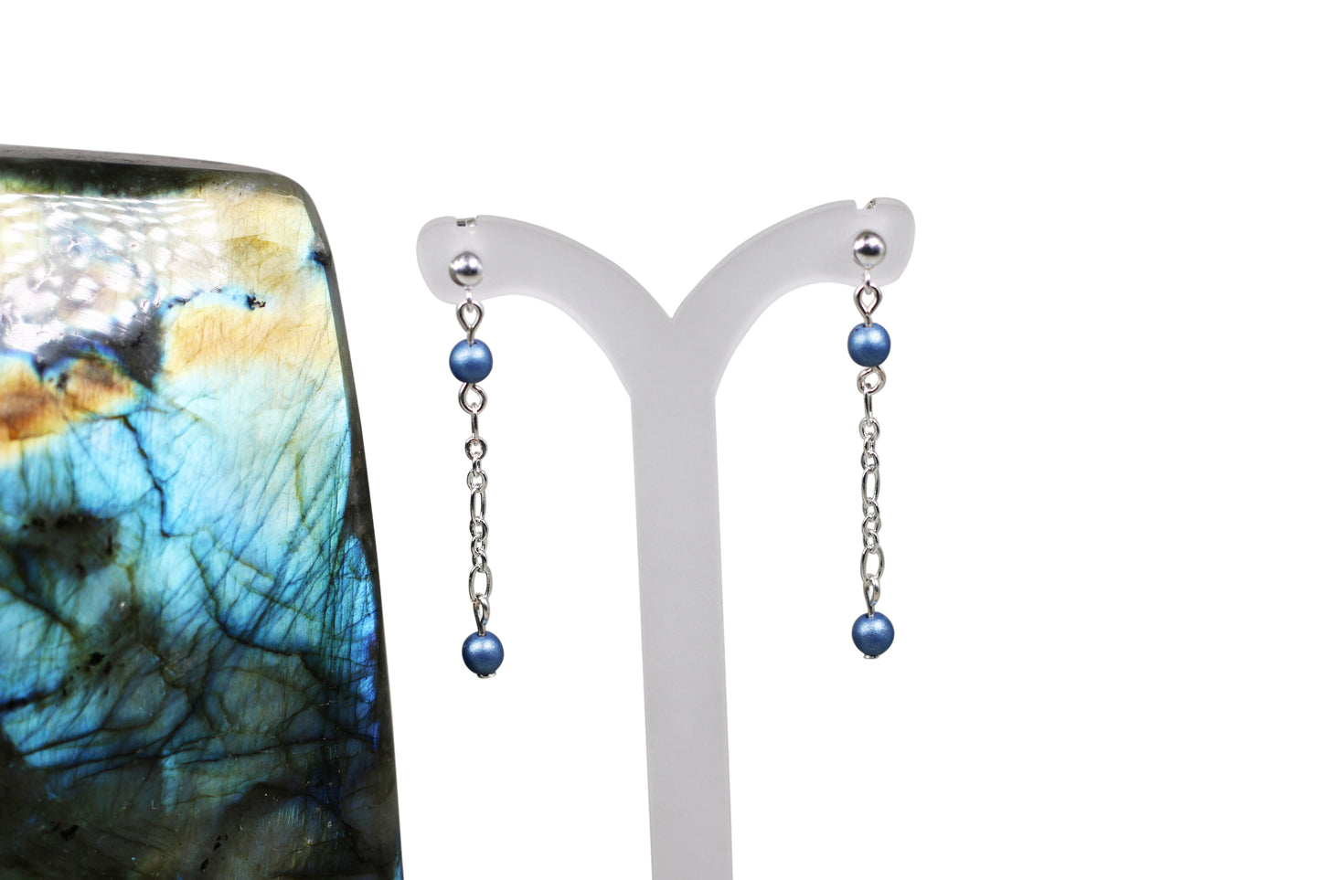 Blue Czech Pearls Earrings