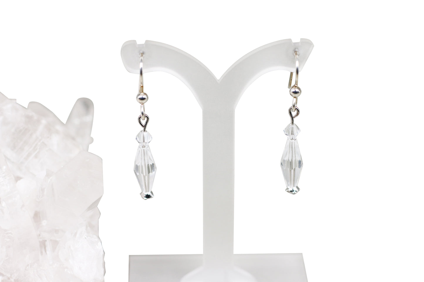Clear Austrian Crystals Sterling Silver Fishhook Earrings with Crystal Headpin