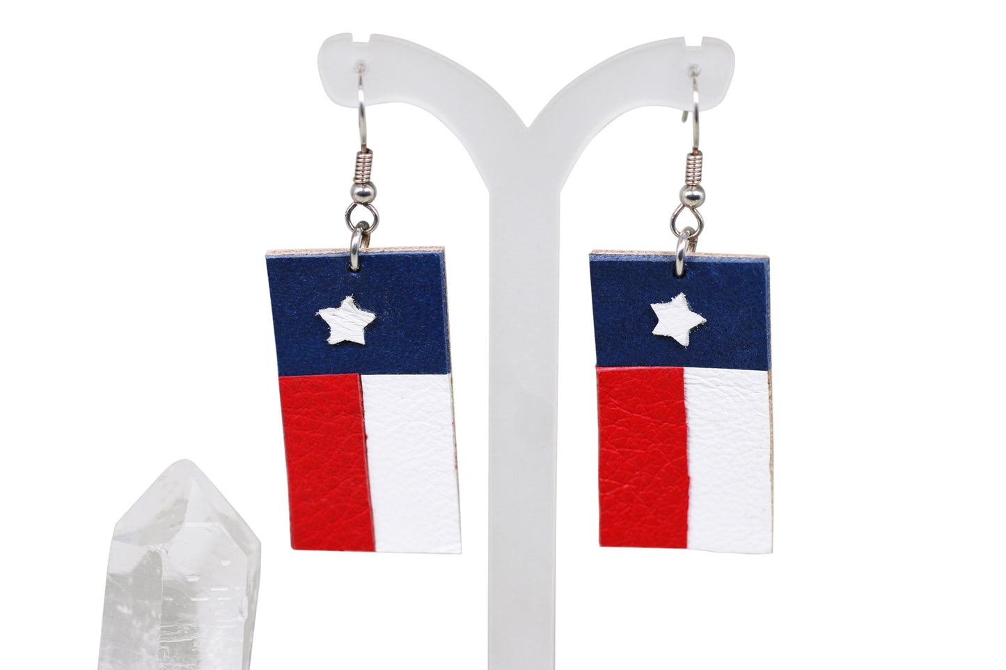 Texas Flag Leather Sterling Silver Earrings