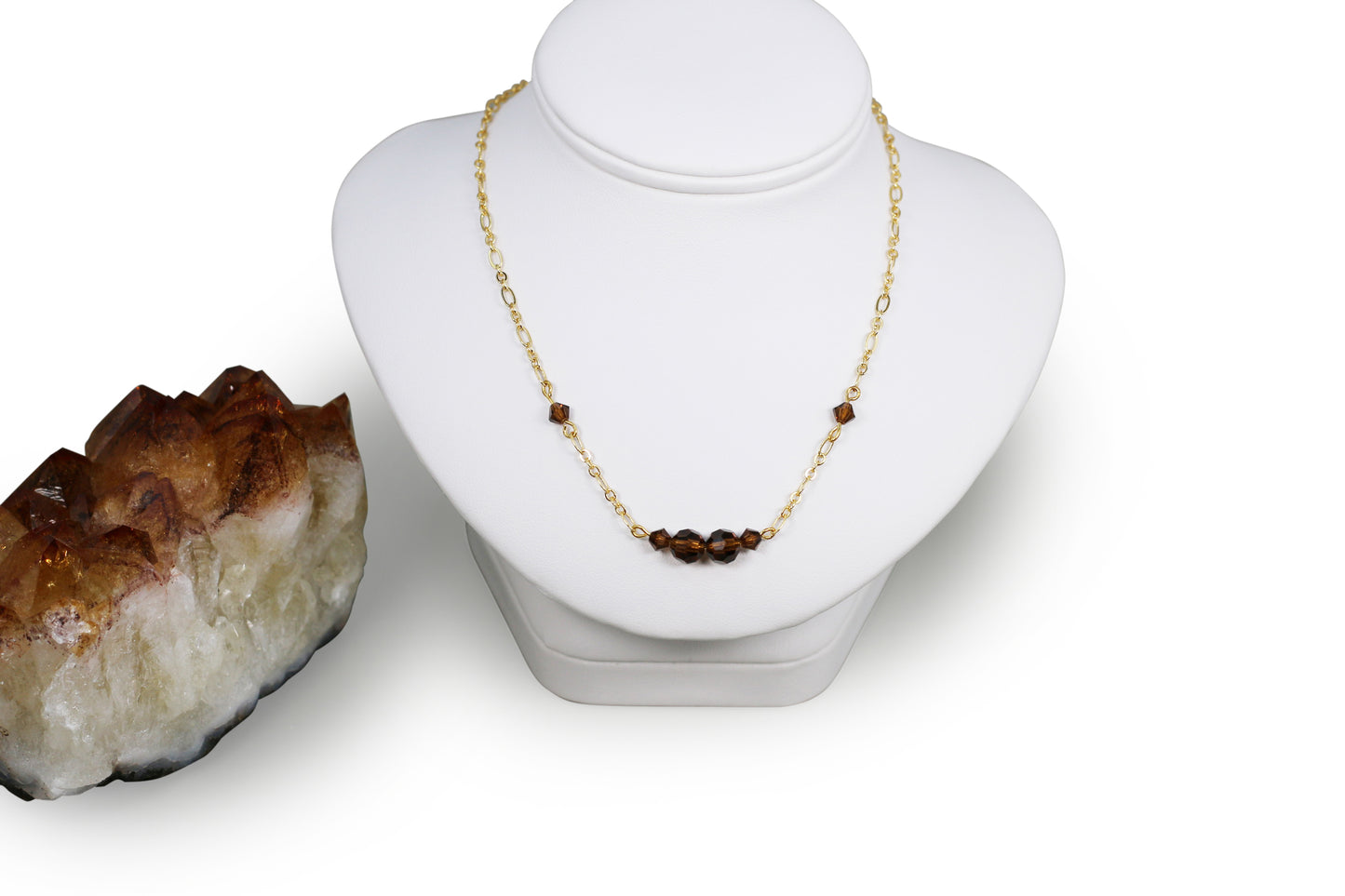 Smoke Topaz Brown Preciosa Czech Crystals 18" Figaro Chain Necklace with Gold Filled Component6s