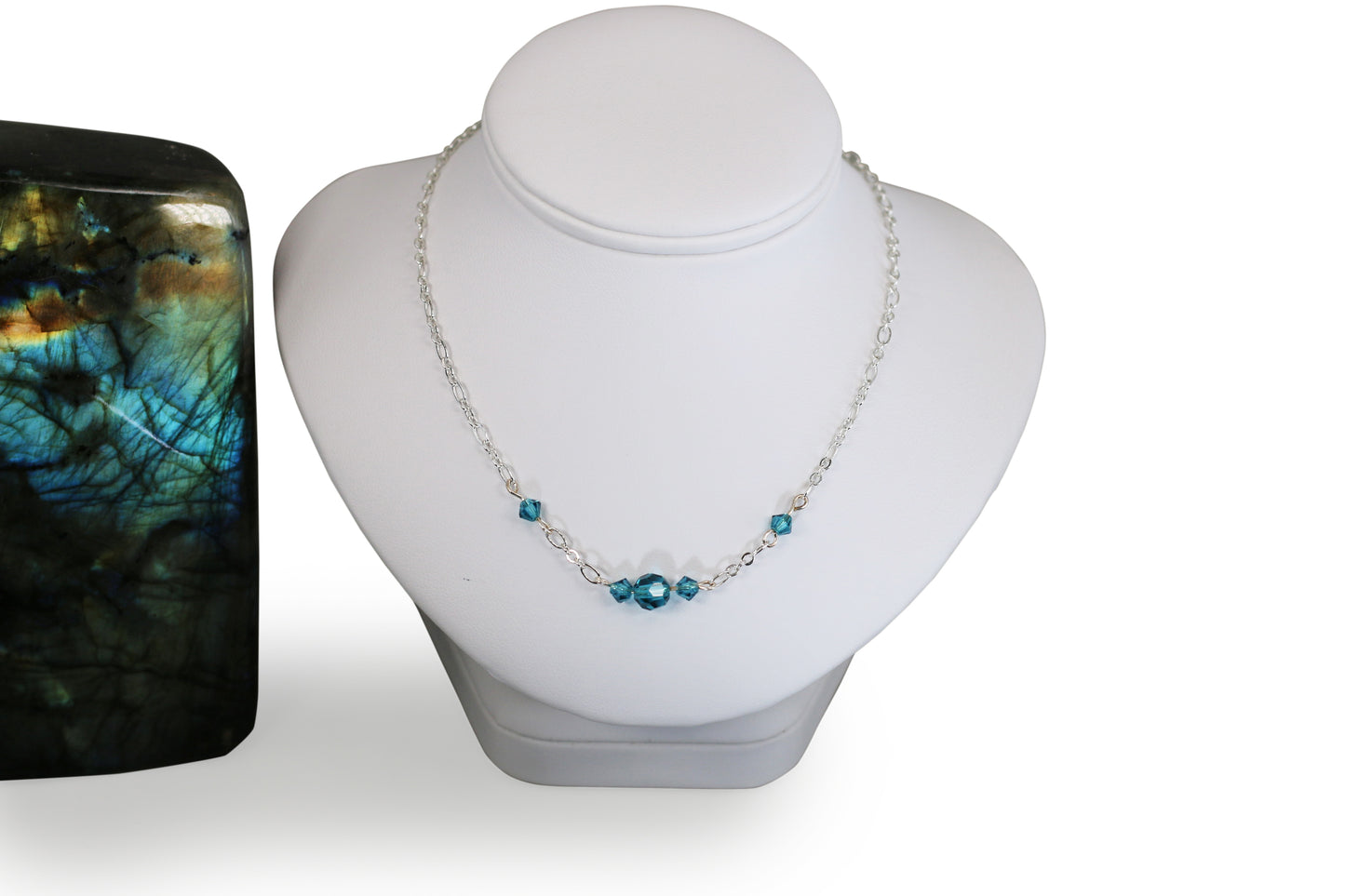 Indicolite Preciosa Czech Crystals 17" Figaro Chain Necklace with Sterling Components