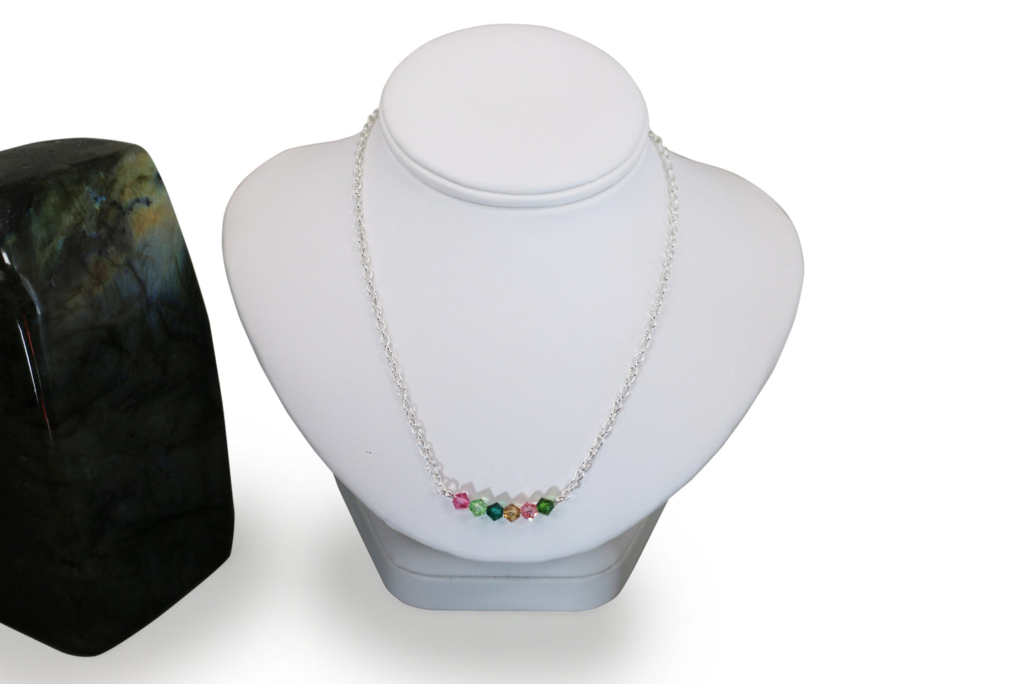 Tourmaline Austrian Crystals 18" Cable Chain Necklace with Sterling Silver Components