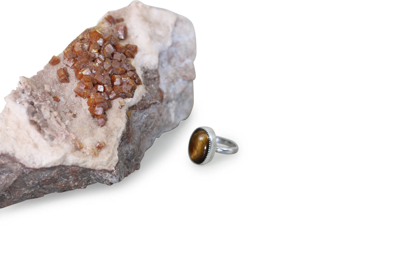 Tiger Eye Natural Gemstone Handmade Sterling Silver Oval Ring, Size 6 1/2