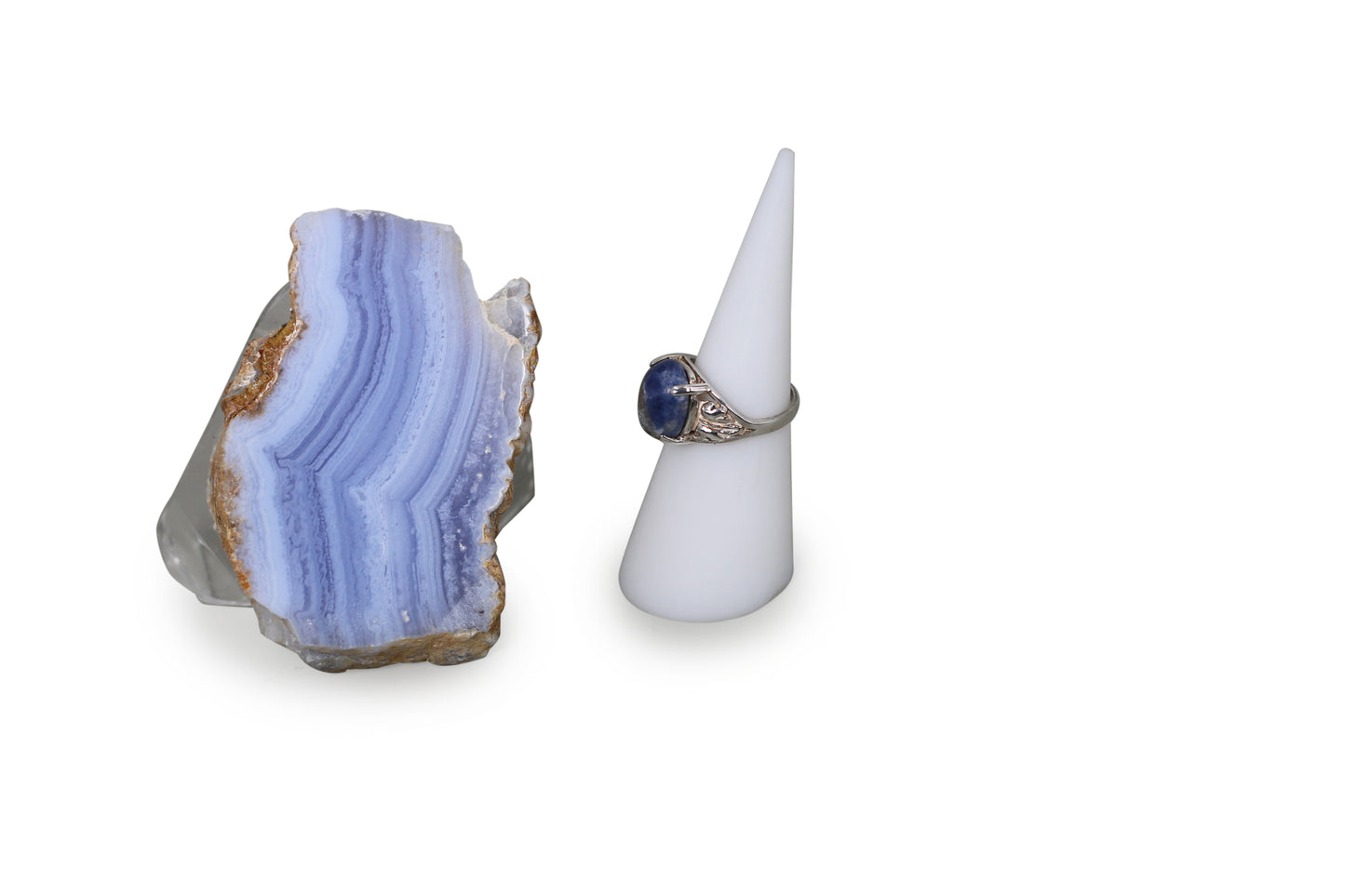 Sodalite Natural Gemstone Sterling Silver Leaf Ring, Size 5