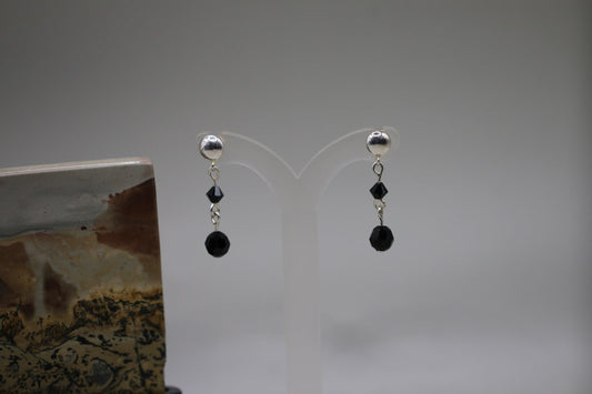 Jet Black Austrian Crystals Sterling Silver Stud Earrings w/Sterling Silver 6mm Ball - Annabel's Jewelry & Leather