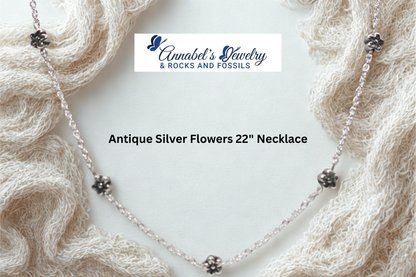 Antique Silver Flowers 22" Necklace