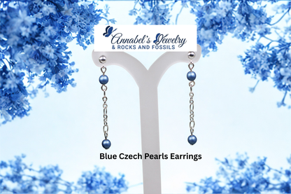 Blue Czech Pearls Earrings