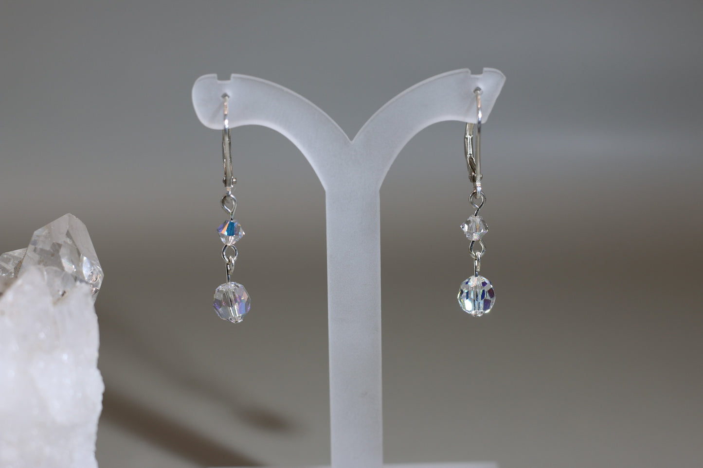 Clear Austrian Crystals Sterling Silver Leverback Earrings