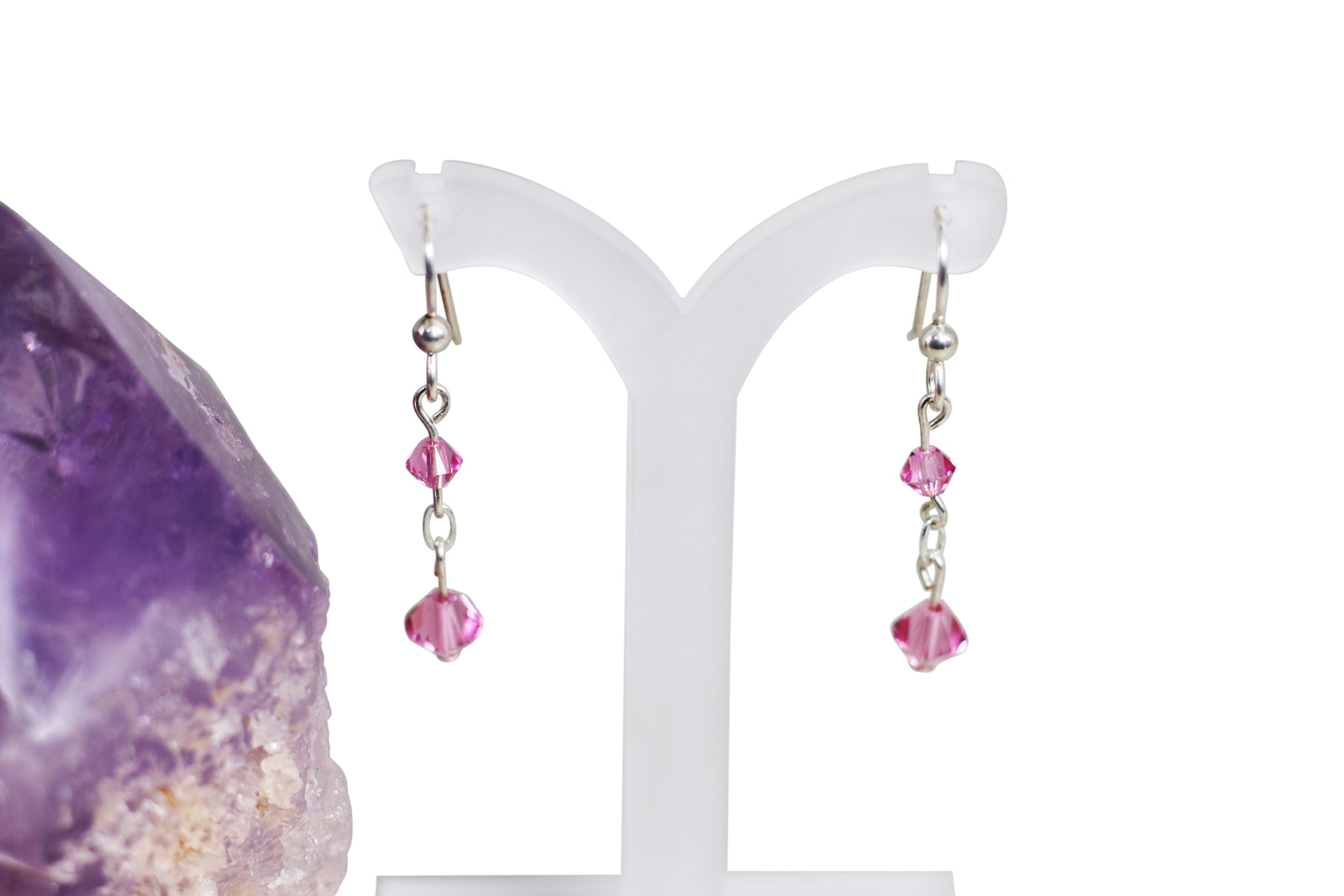 Rose Pink Austrian Crystals Sterling Silver Fishhook Earrings - Annabel's Jewelry & Leather
