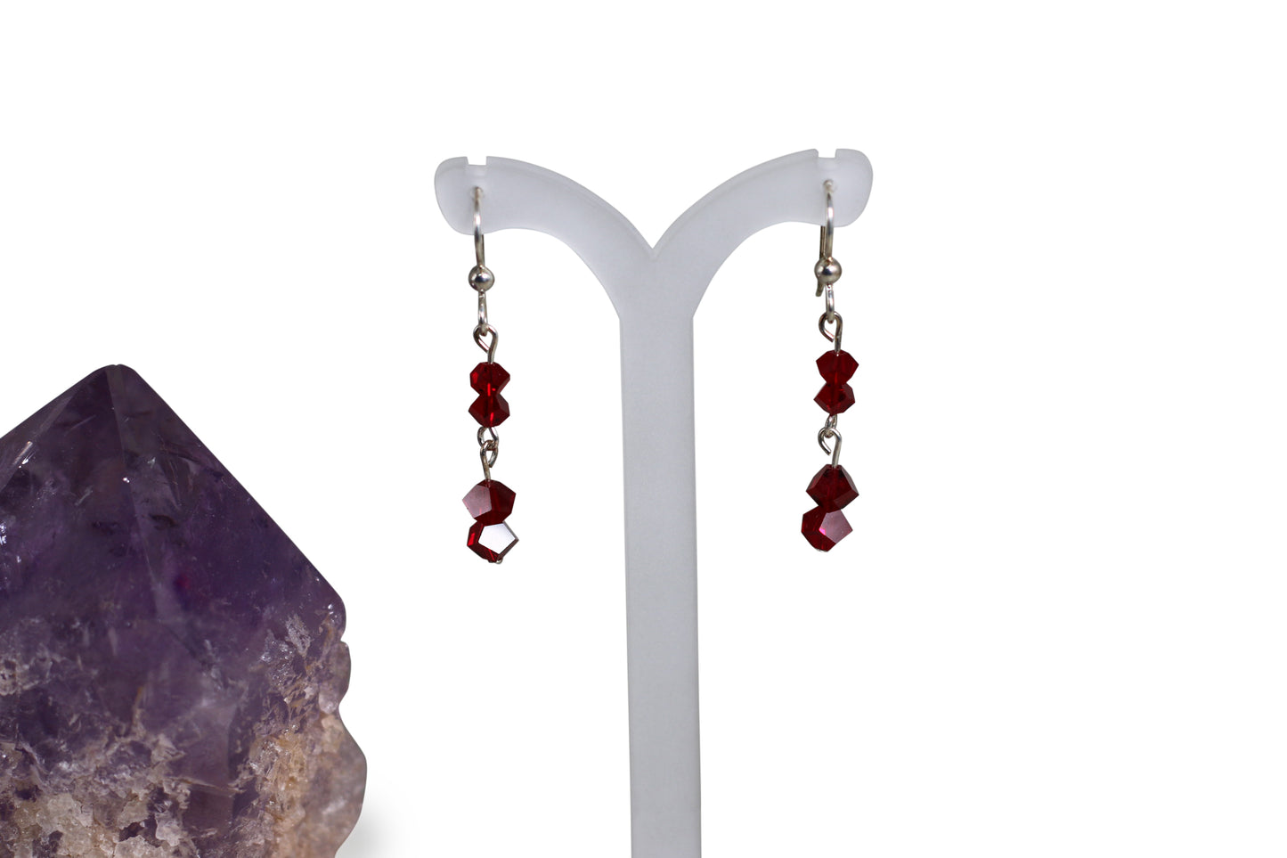 Ruby Burgundy Austrian Crystals Sterling Silver Fishhook Earrings - Annabel's Jewelry & Leather