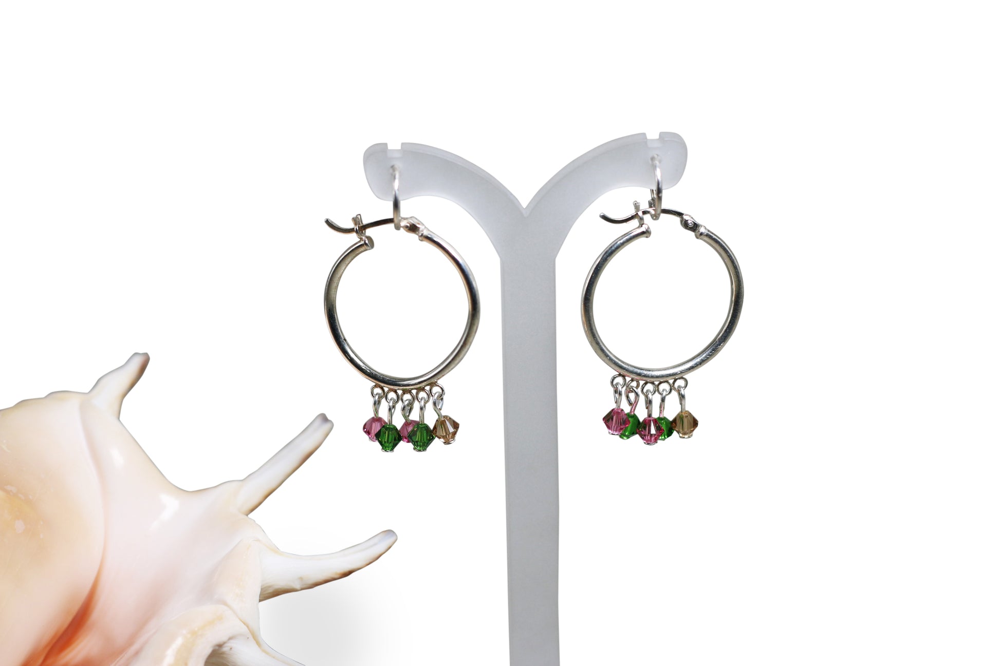 Tourmaline Austrian Crystals Sterling Silver Hoop Earrings - Annabel's Jewelry & Leather