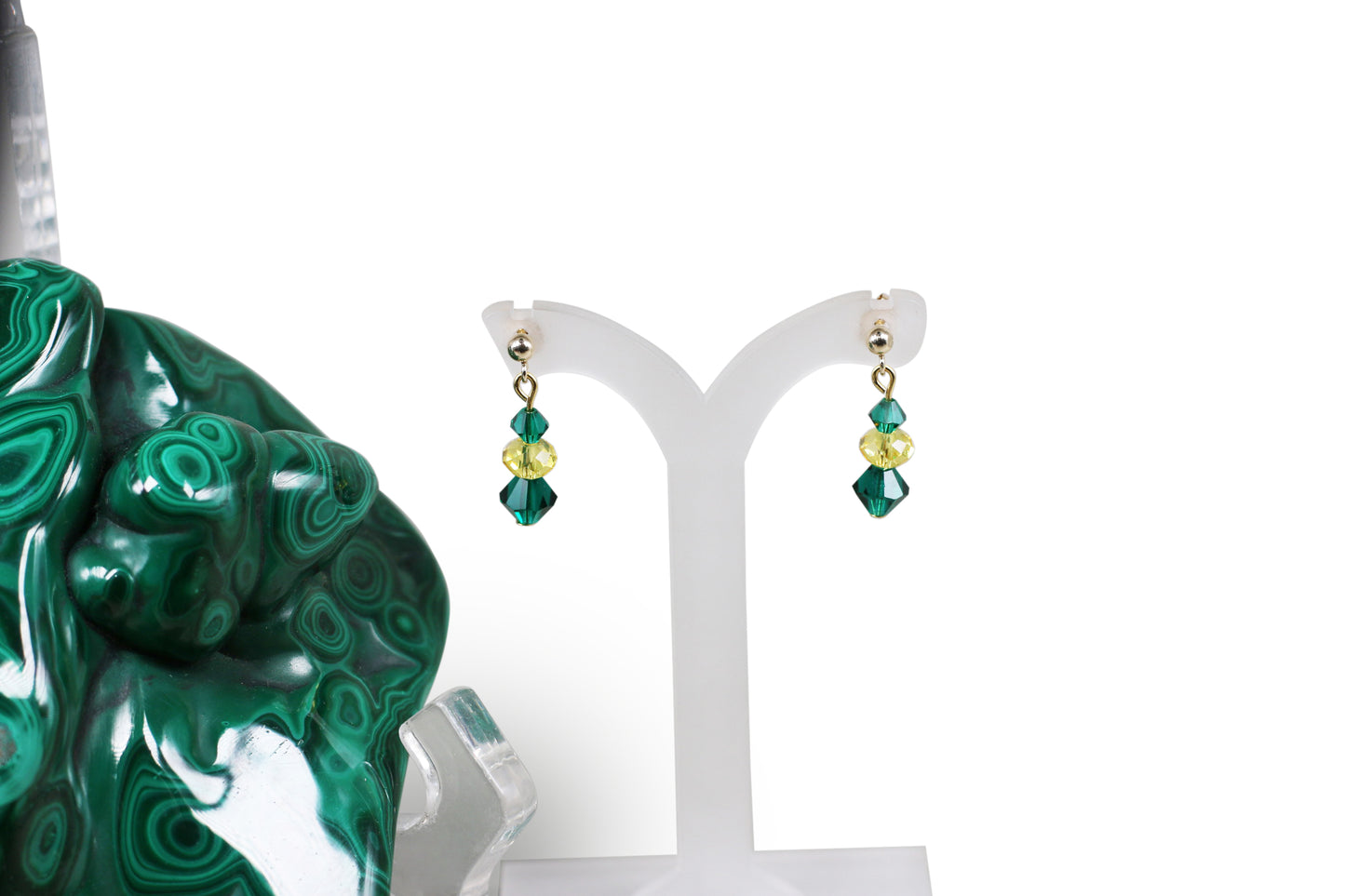 Santa Fe Indians Light Topaz Crystal Passions Austrian and Emerald Green Preciosa Czech Crystals Gold Filled Stud Earrings