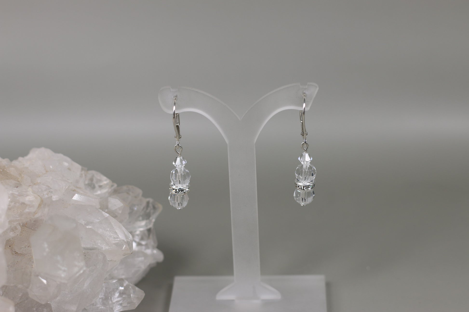 Clear Preciosa Czech Crystals and Rondellle Sterling Silver Leverback Earrings - Annabel's Jewelry & Leather