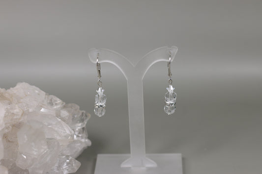 Clear Preciosa Czech Crystals and Rondellle Sterling Silver Leverback Earrings