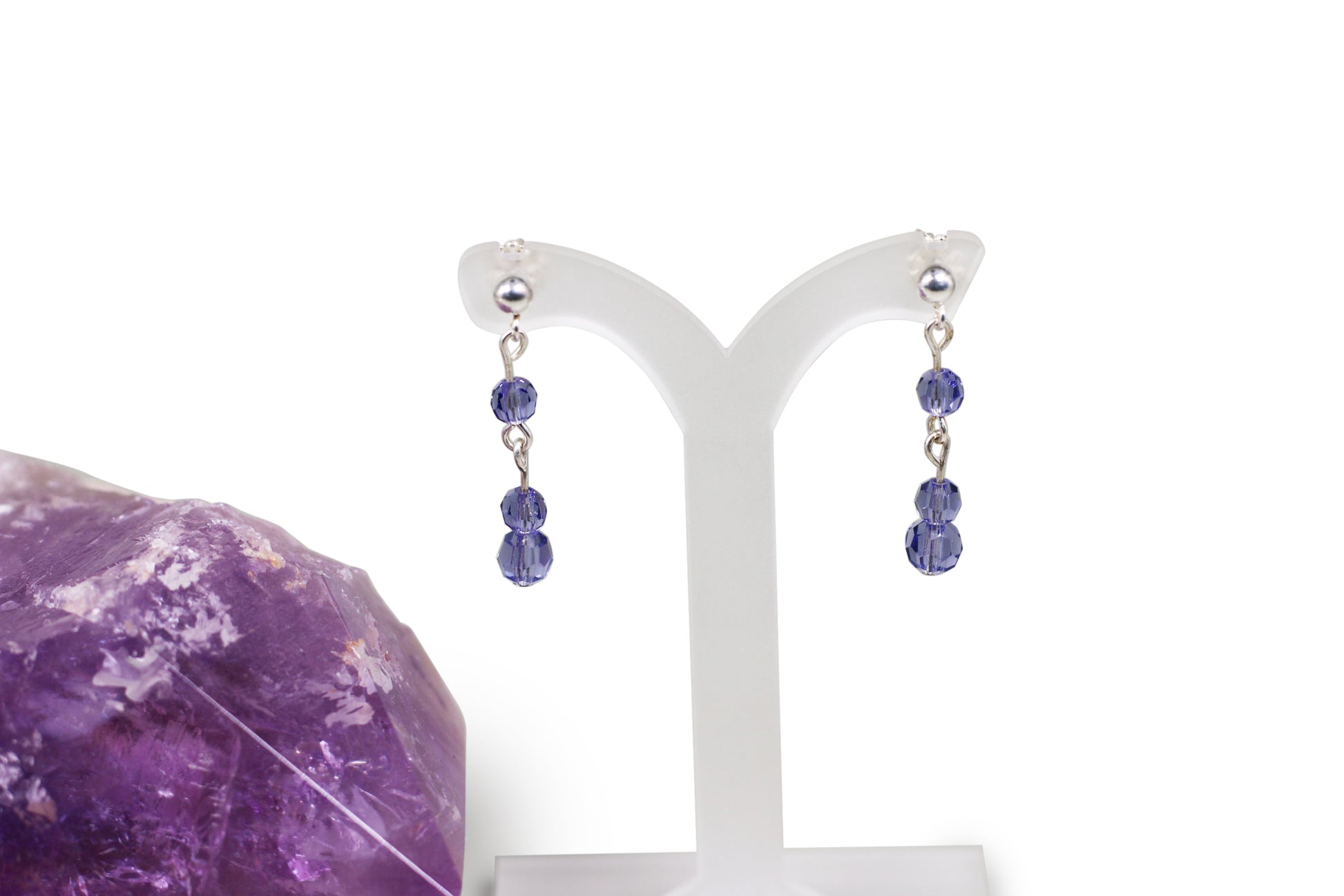 Tanzanite Blueish Purple Preciosa Czech Crystals Sterling Silver Stud Earrings w/4mm Ball - Annabel's Jewelry & Leather