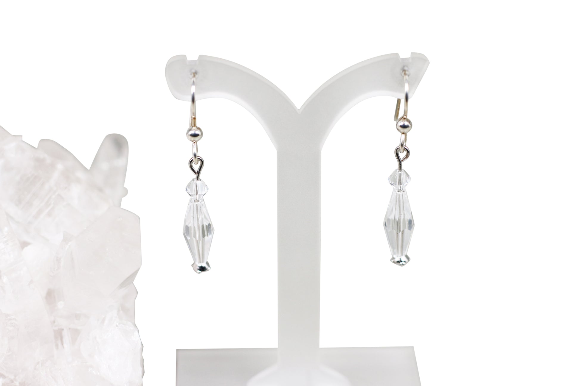 Clear Austrian Crystals Sterling Silver Fishhook Earrings with Crystal Headpin - Annabel's Jewelry & Leather
