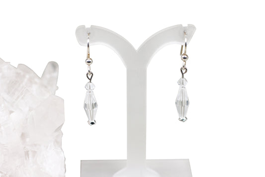 Clear Austrian Crystals Sterling Silver Fishhook Earrings with Crystal Headpin