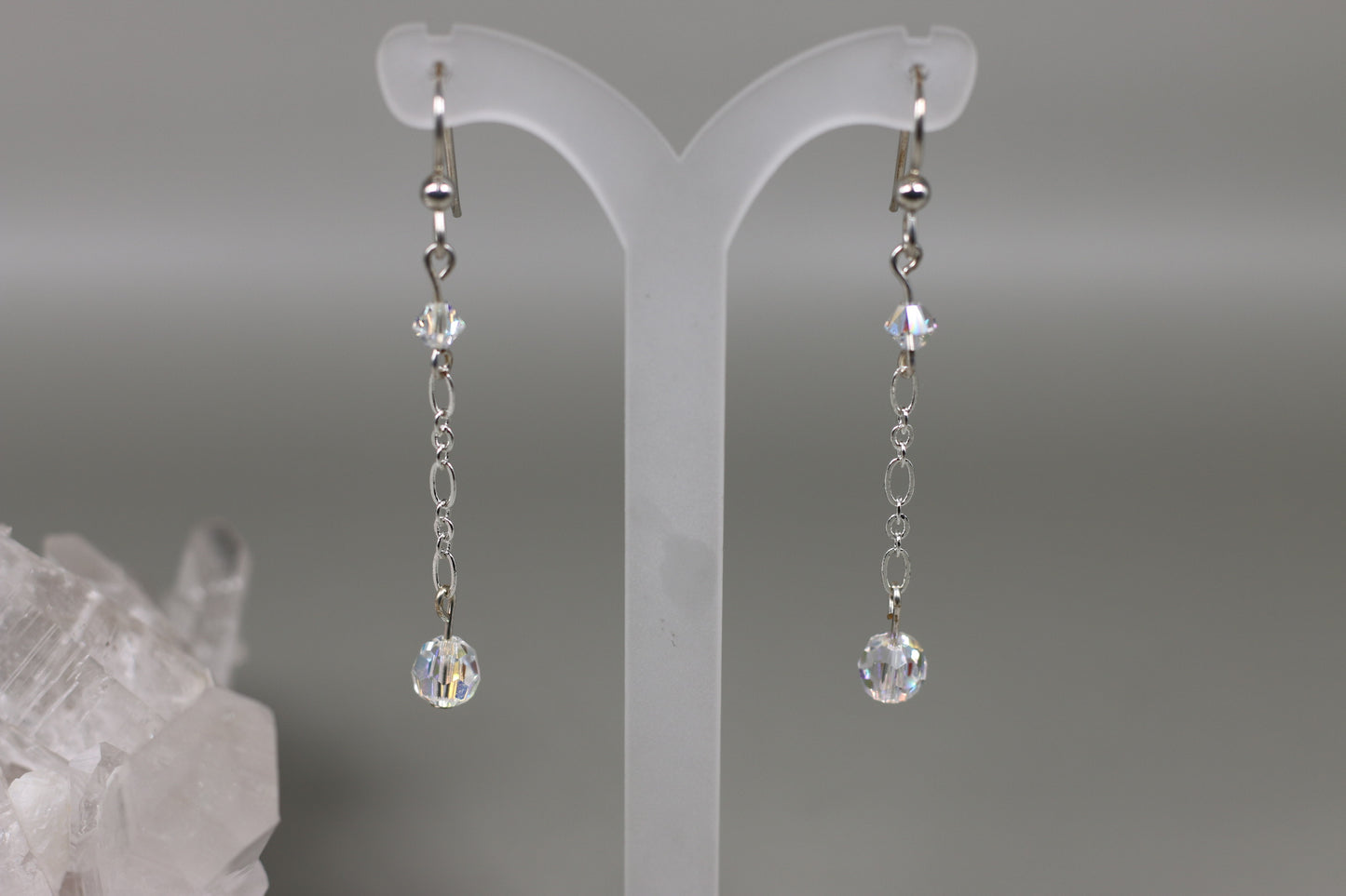 Clear Austrian Crystals Sterling Silver Fishhook Earrings