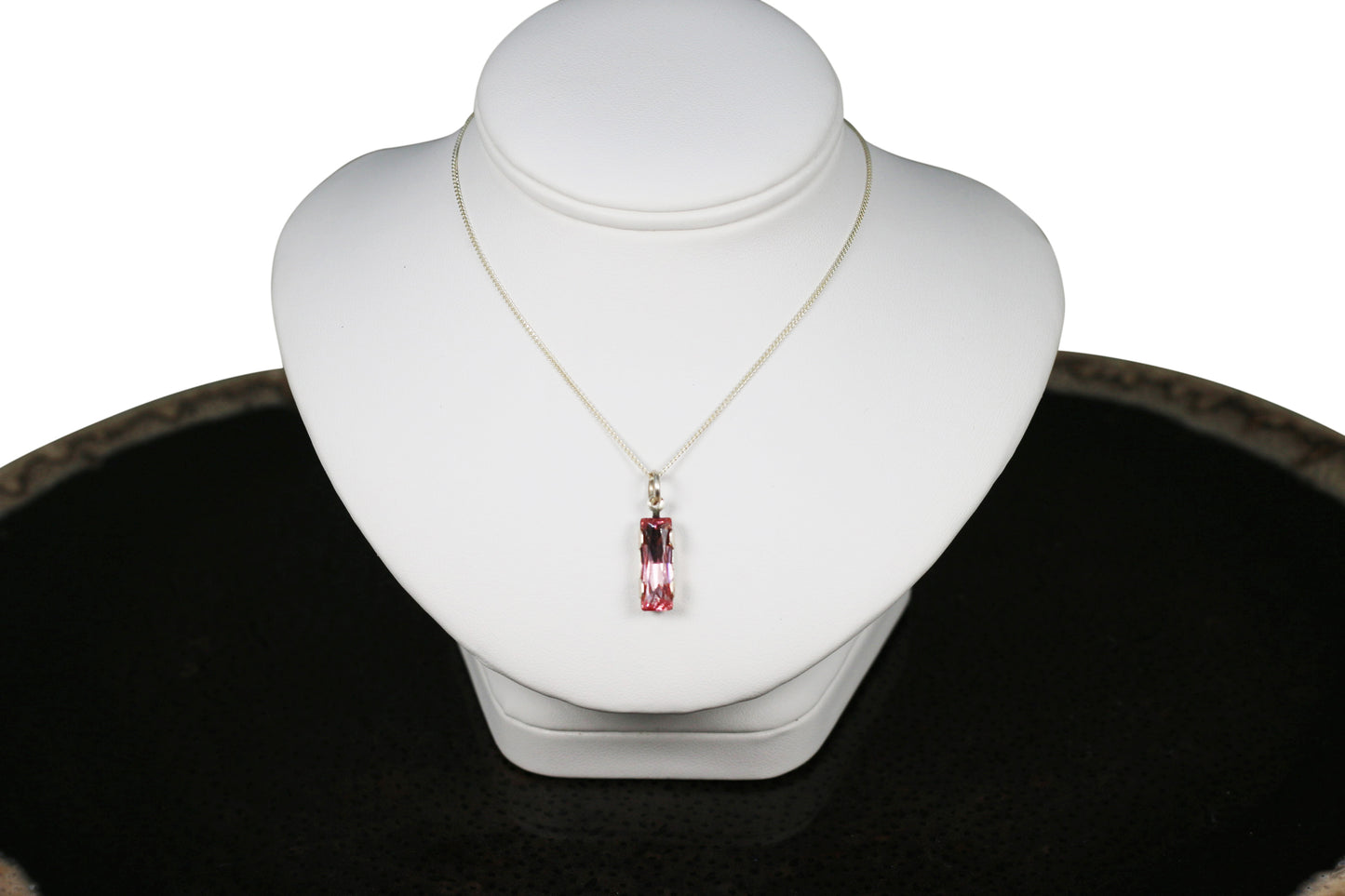 Sterling Silver Cable Chain Necklace with Rose Pink Austrian Crystal Pendant and Sterling Silver Component
