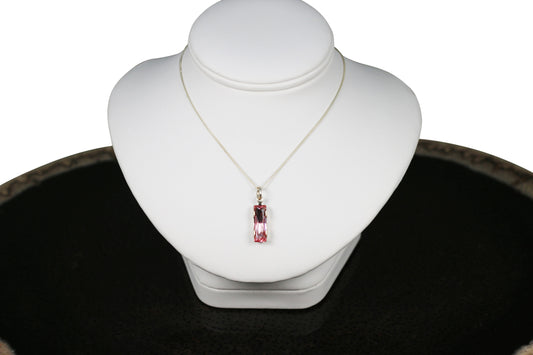 Sterling Silver Cable Chain Necklace with Rose Pink Austrian Crystal Pendant and Sterling Silver Component - Annabel's Jewelry & Leather