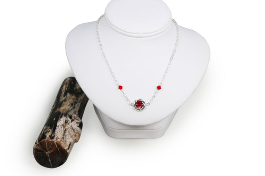 Light Siam Red Preciosa Czech Crystals 19" Figaro Chain Necklace with Sterling Silver Components and Twisted Donut
