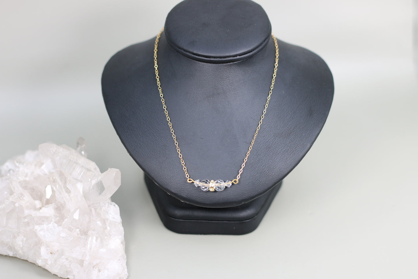 Clear Czech Crystals and Rondelle 17" Gold Filled Flat Cable Chan Necklace with Gold Filled Components