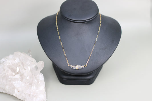 Clear Czech Crystals and Rondelle 17" Gold Filled Flat Cable Chan Necklace with Gold Filled Components