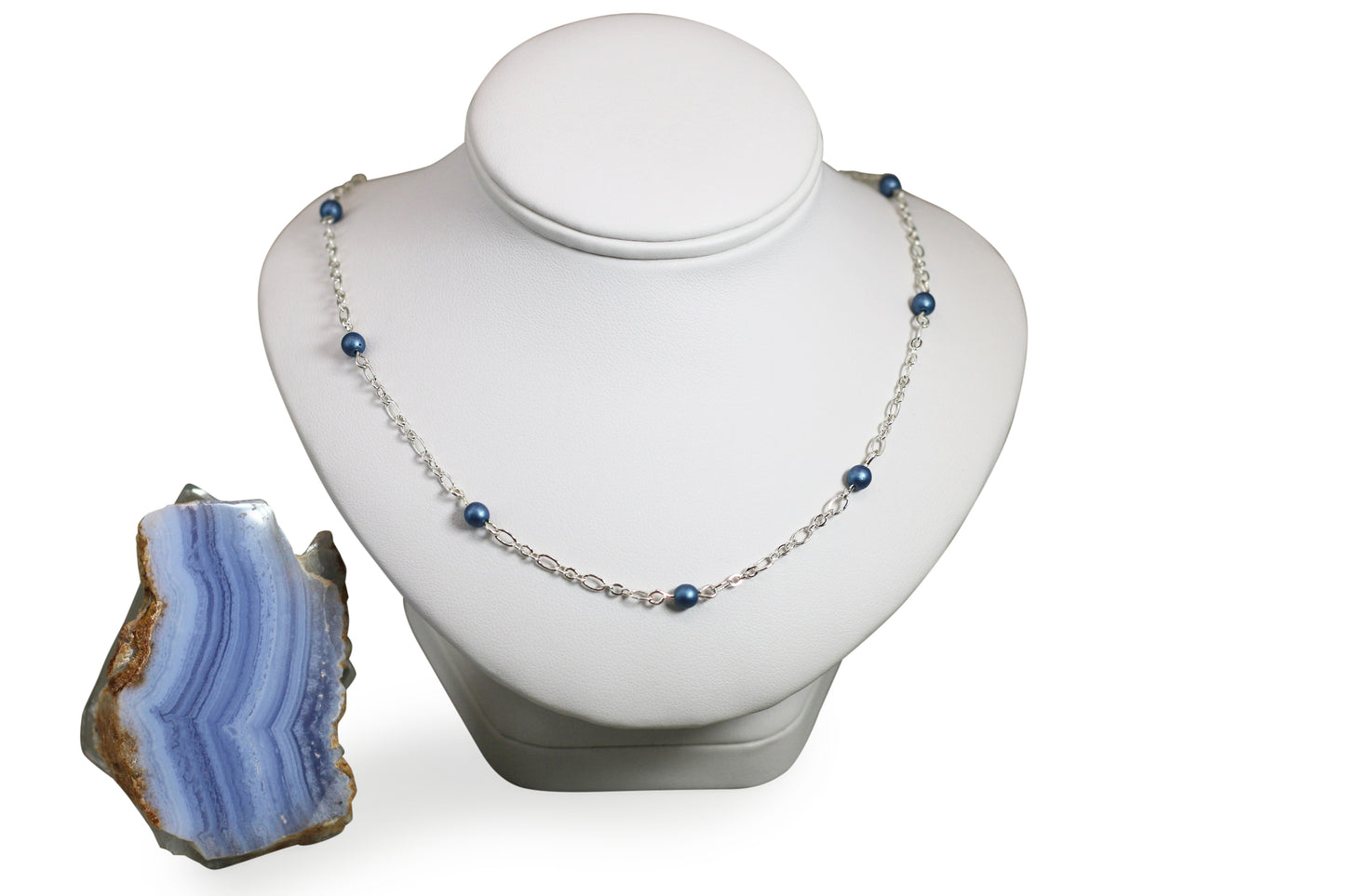Blue Czech Pearls 18" Necklace