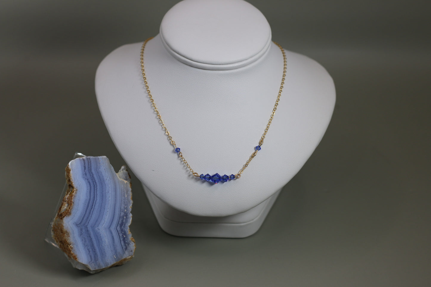Sapphire Blue Austrian Crystals 18" Gold Filled Cable Chain Necklace and Components - Annabel's Jewelry & Leather