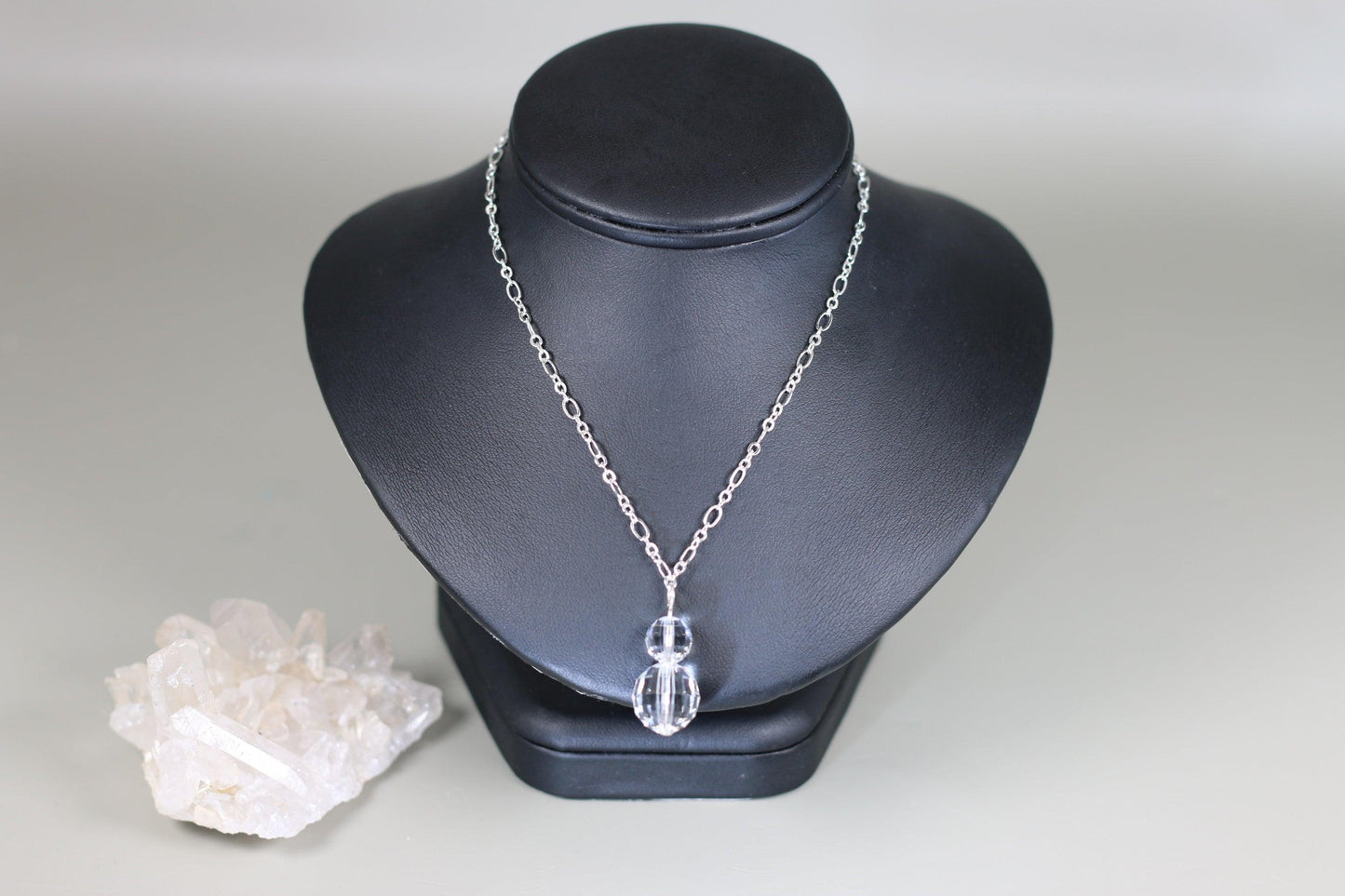 Chessboard Clear Austrian Crystals 18" Figaro Chain Necklace with Sterling Silver Components - Annabel's Jewelry & Leather