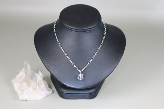 Chessboard Clear Austrian Crystal 16" Figaro Chain Necklace with Sterling Silver Components