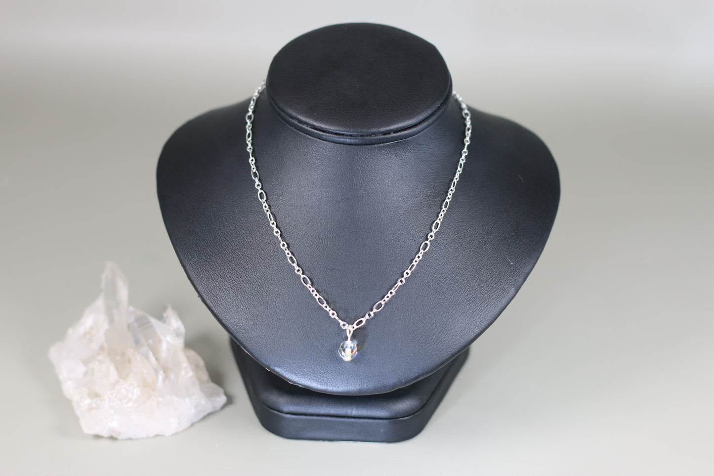 Clear Austrian Crystal 16" Figaro Chain Necklace Necklace with Sterling Silver Components