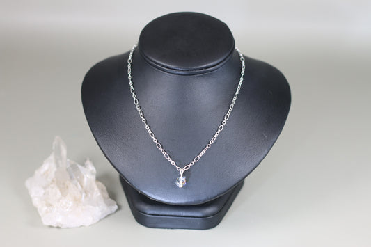 Clear Austrian Crystal 16" Figaro Chain Necklace Necklace with Sterling Silver Components