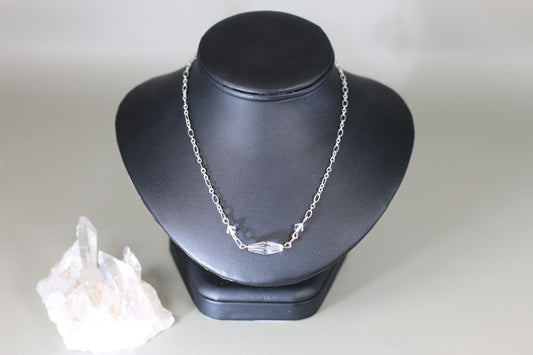 Clear Austrian Crystals 18" Figaro Chain Necklace with Sterling Silver Components and Crystal Cone