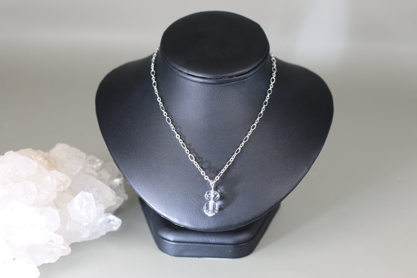 Chessboard Clear & Clear Rondelle Austrian Crystals 18" Figaro Chain Necklace with Sterling Silver Components - Annabel's Jewelry & Leather