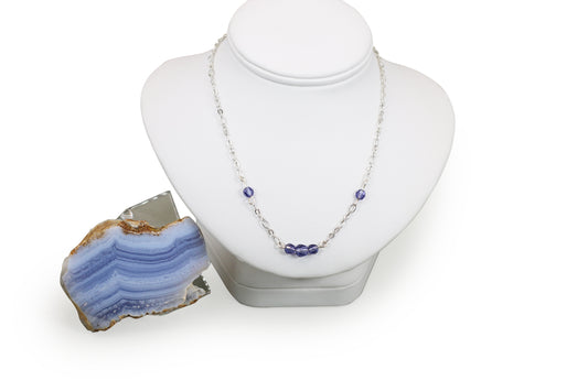 Tanzanite Blueish Purple Preciosa Czech Crystal 17" Figaro Chain Necklace with Sterling Silver Components - Annabel's Jewelry & Leather