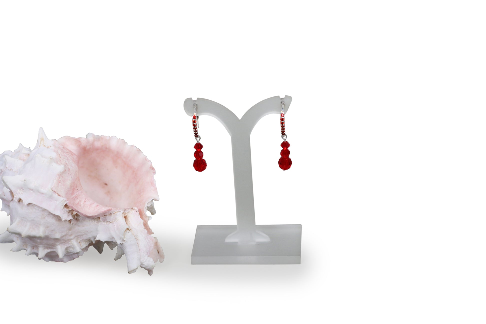 Light Siam Red Preciosa Crystals Sterling Silver Leverback Earrings with Red CZ Earwires - Annabel's Jewelry & Leather