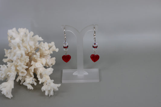 Heart Light Siam Austrian Crystals Valentine's Day Sterling Silver Fishhook Earrings - Annabel's Jewelry & Leather