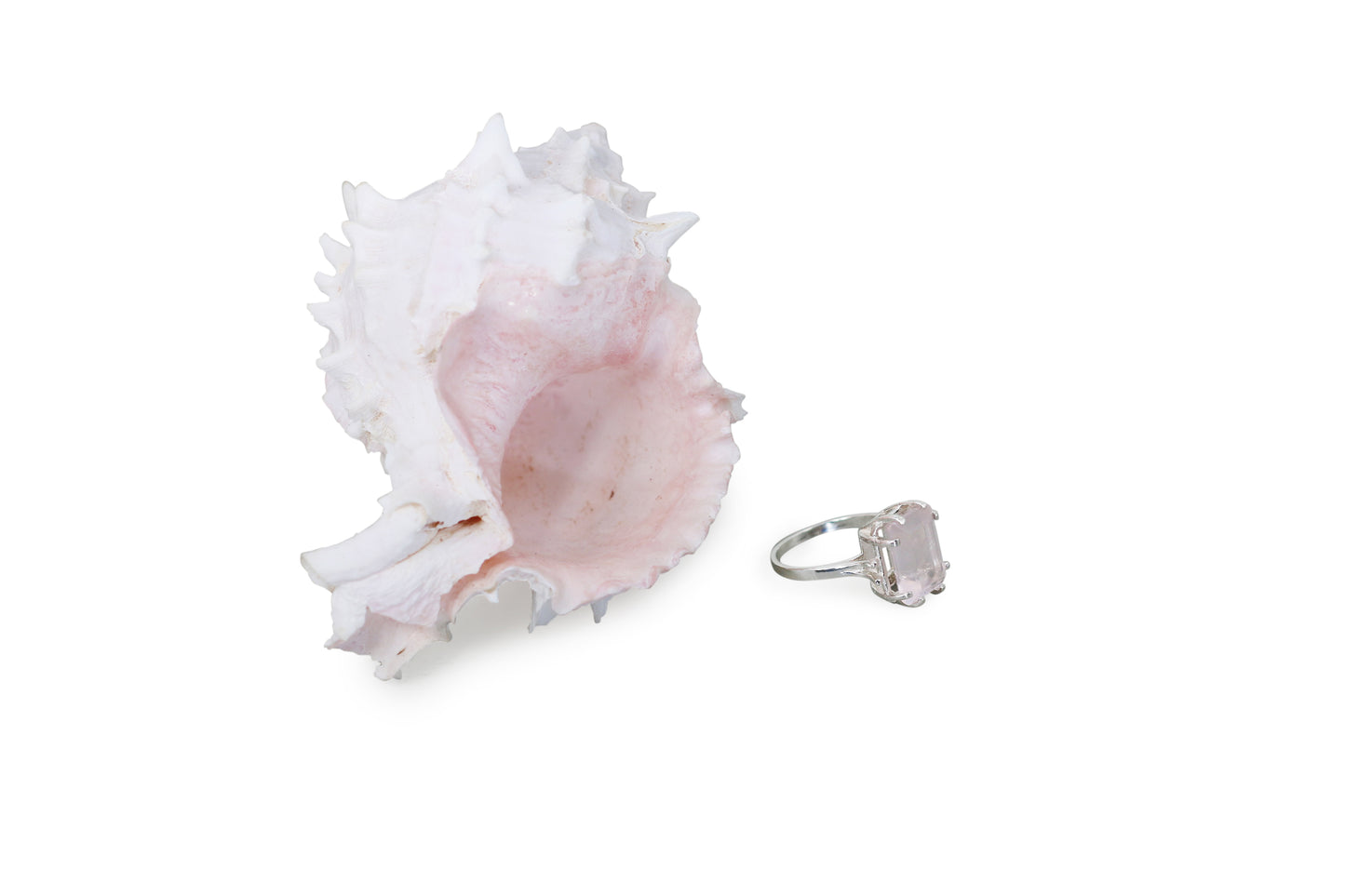 Rose Quartz Natural Gemstone Sterling Silver Six Prong Ring, Size 7
