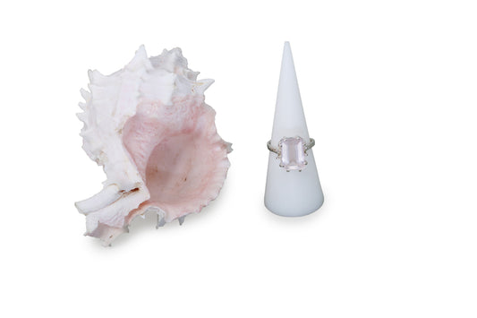 Rose Quartz Natural Gemstone Sterling Silver Six Prong Ring, Size 7