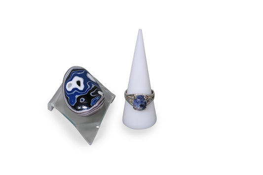 Sodalite Natural Gemstone Sterling Silver Split Prong Ring, Size 10