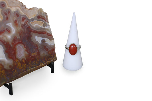 Red Jasper Natural Gemstone Sterling Silver Gallery Bezel Ring, Size 7