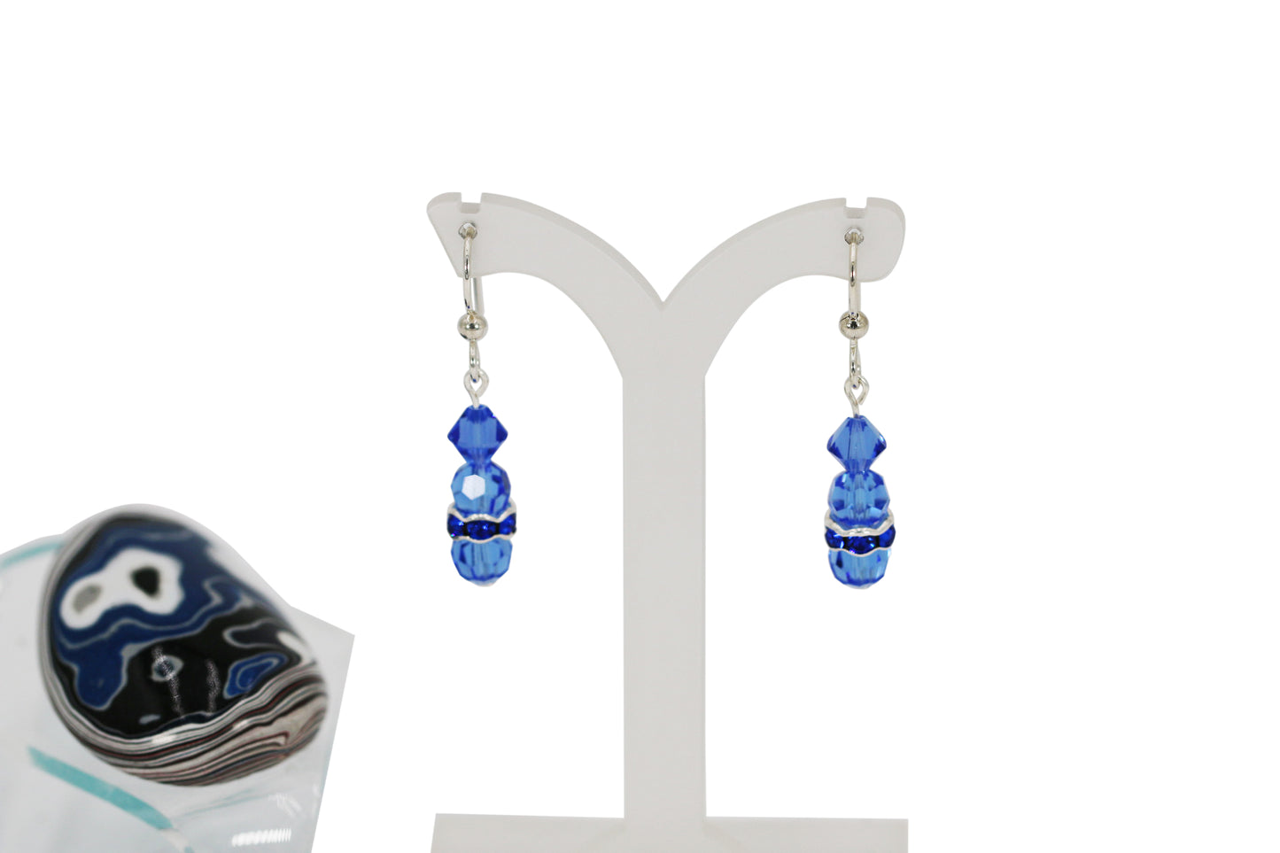Sapphire Blue Austrian and Preciosa Czech Crystals Sterling Silver Fishhook Earrings with Rondelles - Annabel's Jewelry & Leather