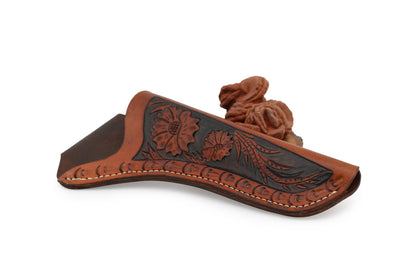 Holster Handcrafted Brown Leather with Floral Handcrafted Tooling - Annabel's Jewelry & Leather
