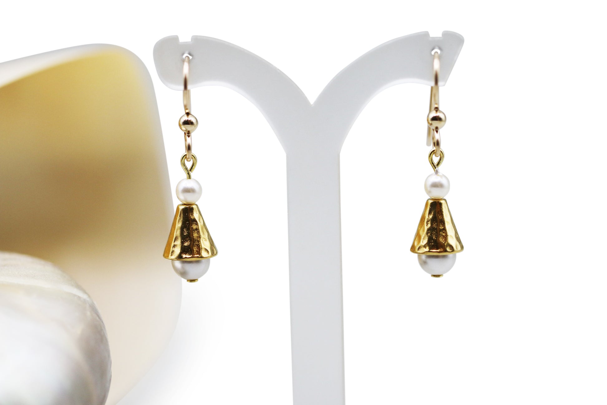 White Preciosa Czech Pearls Gold Filled Fishhook Earrings with Cone - Annabel's Jewelry & Leather