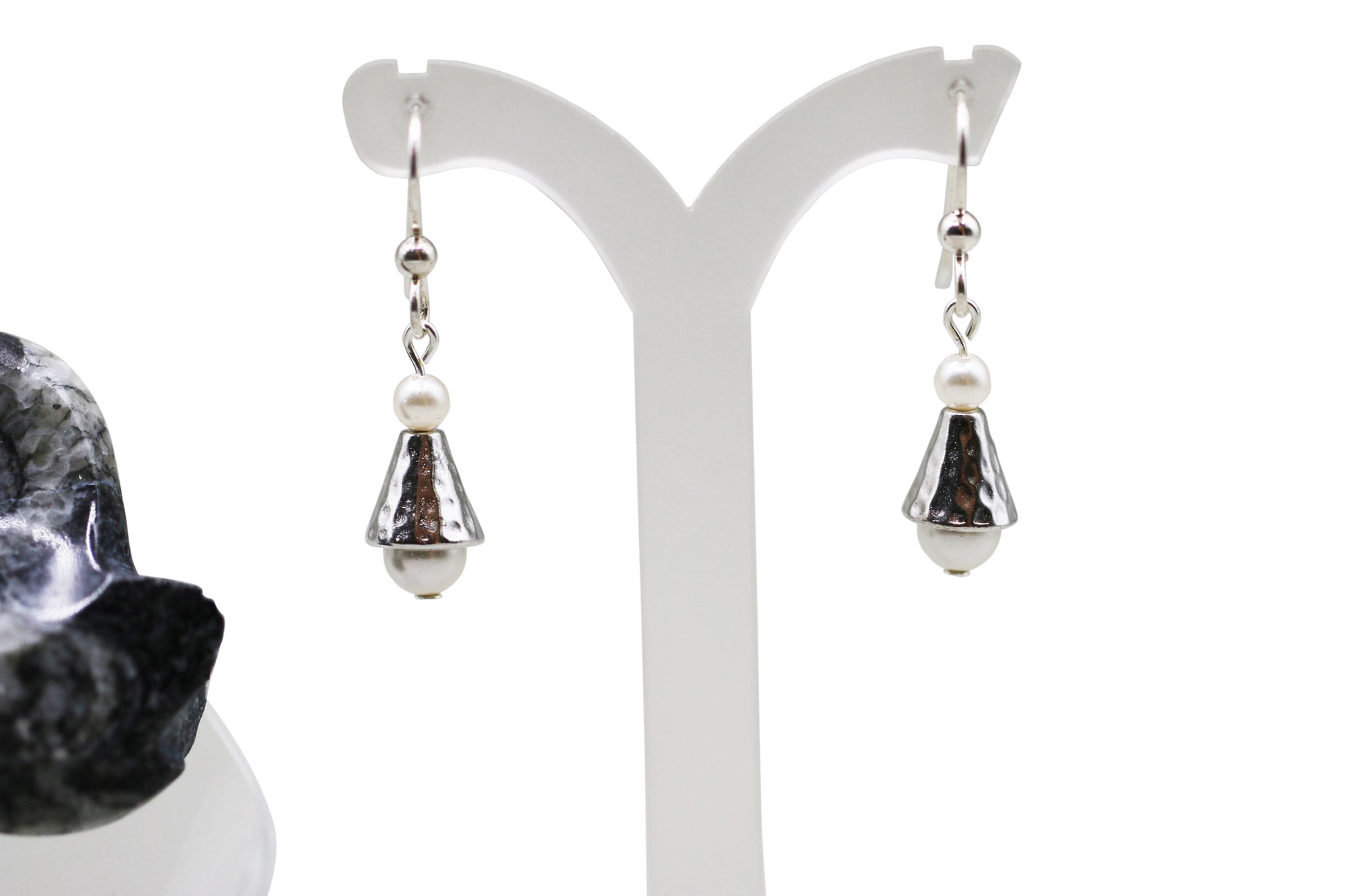 White Preciosa Czech Pearls Sterling Silver Fishhook Earrings with Cone - Annabel's Jewelry & Leather