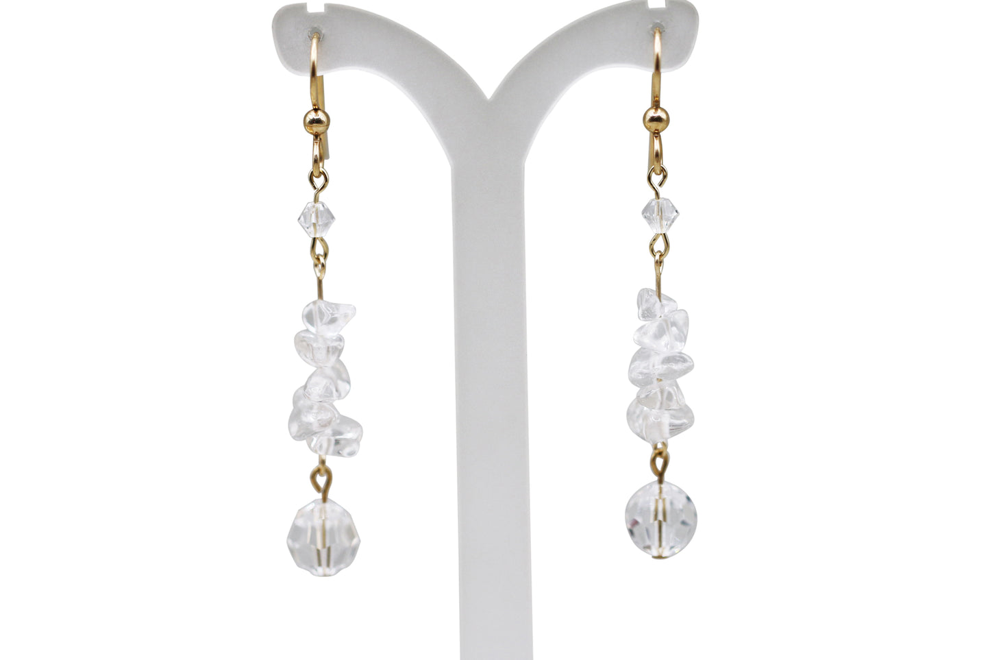 Quartz Clear Natural Gemstone Chips Gold Filled Fishhook Earrings with Clear Austrian Crystals - Annabel's Jewelry & Leather