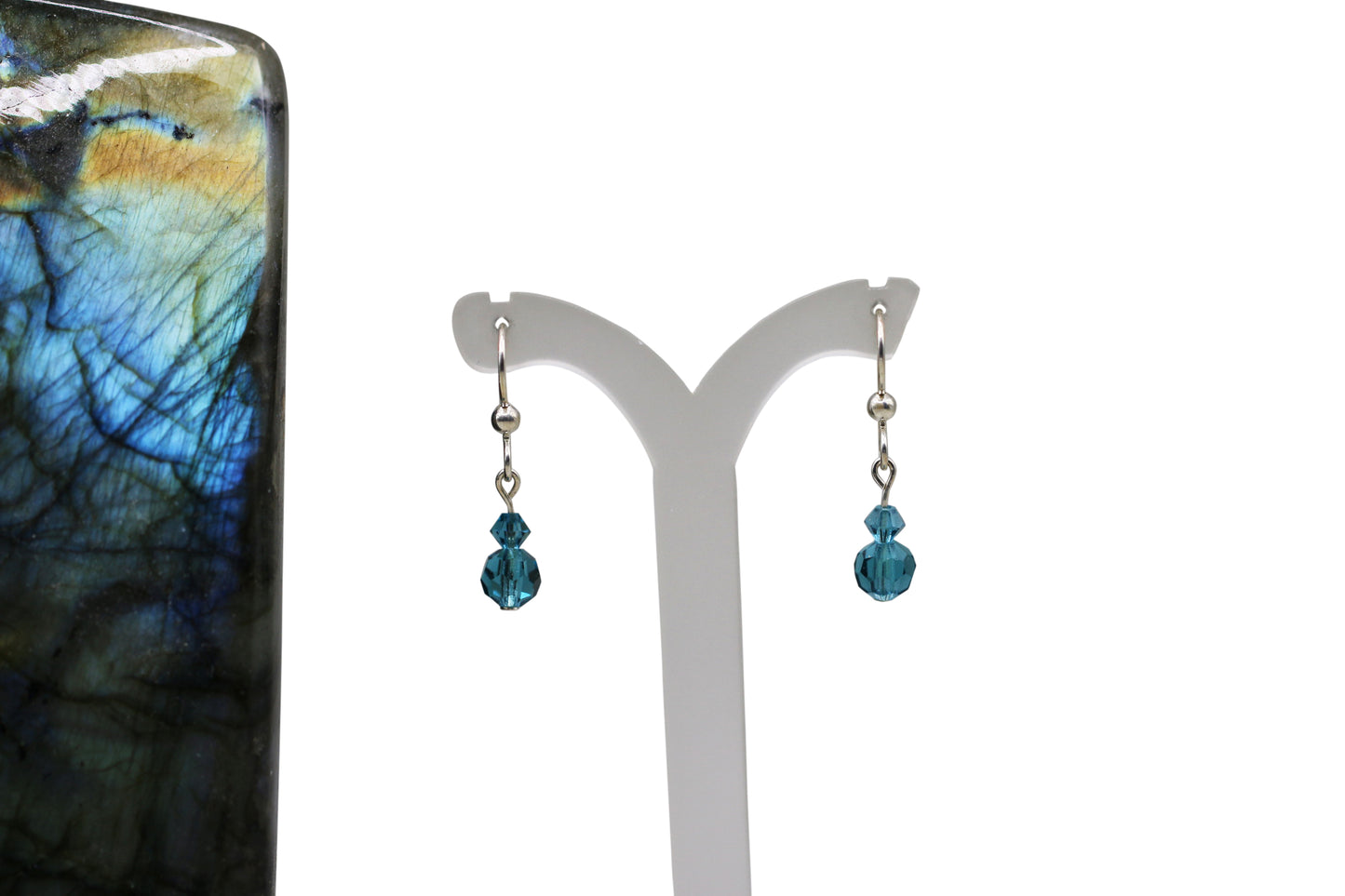 Indicolite Turquoise Preciosa Czech Crystals Sterling Silver Fishhook Earrings